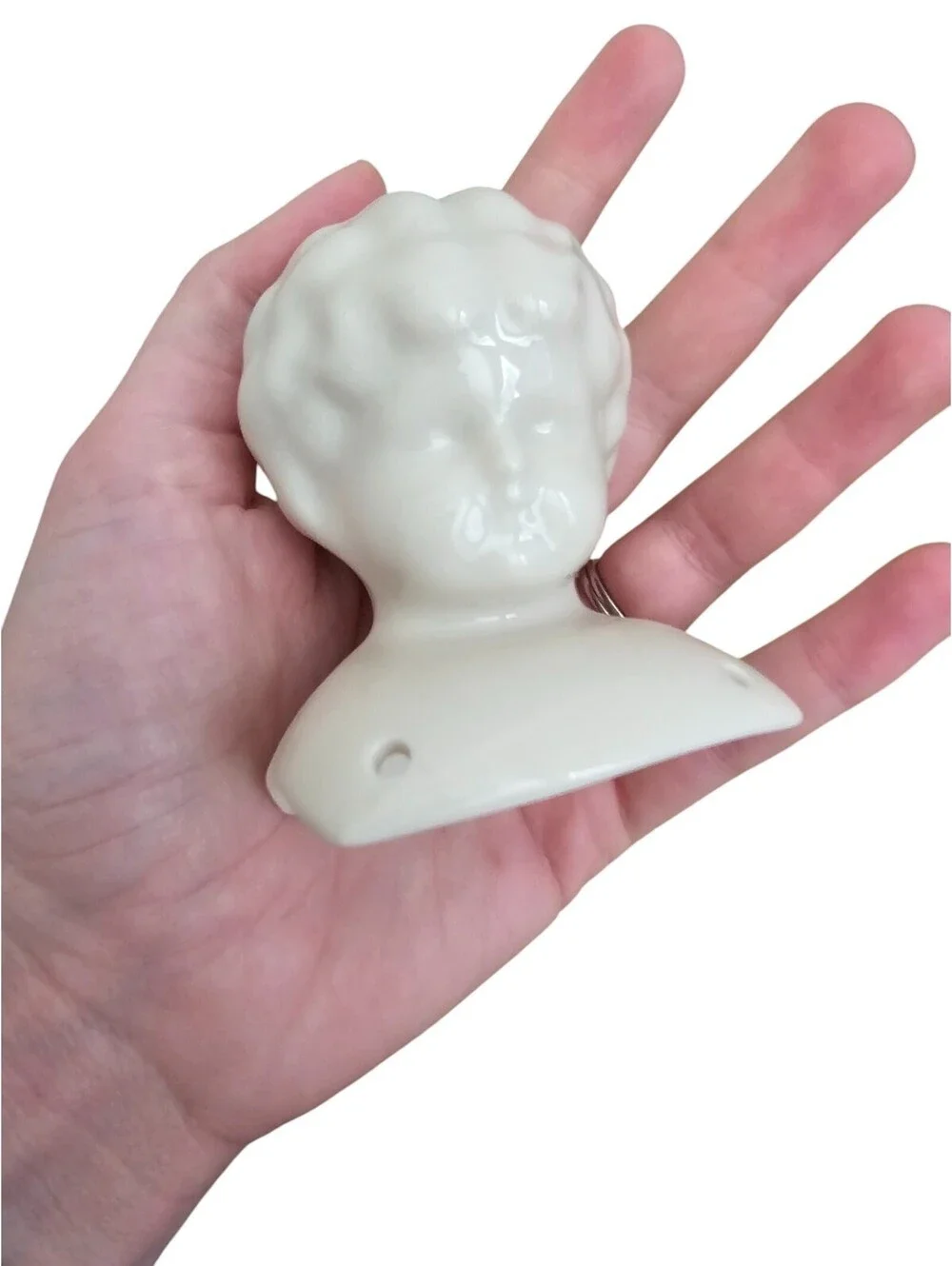 Vintage Unpainted Bisque Doll Bust Head White Curly Hair